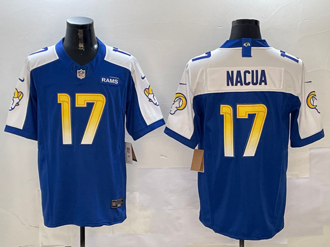 Men's Los Angeles Rams #17 Puka Nacua Blue/White 2024 F.U.S.E. With Patch Vapor Untouchable Limited Stitched Football Jersey Men's Los Angeles Rams #17 Puka Nacua Blue/White 2024 F.U.S.E. With Patch Vapor Untouchable Limited Stitched Football Jersey